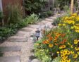stapstenen pad langs border met vaste planten