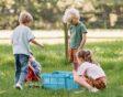 Kinderen staan om krat