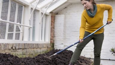 Vrouw vult kasborders bij.