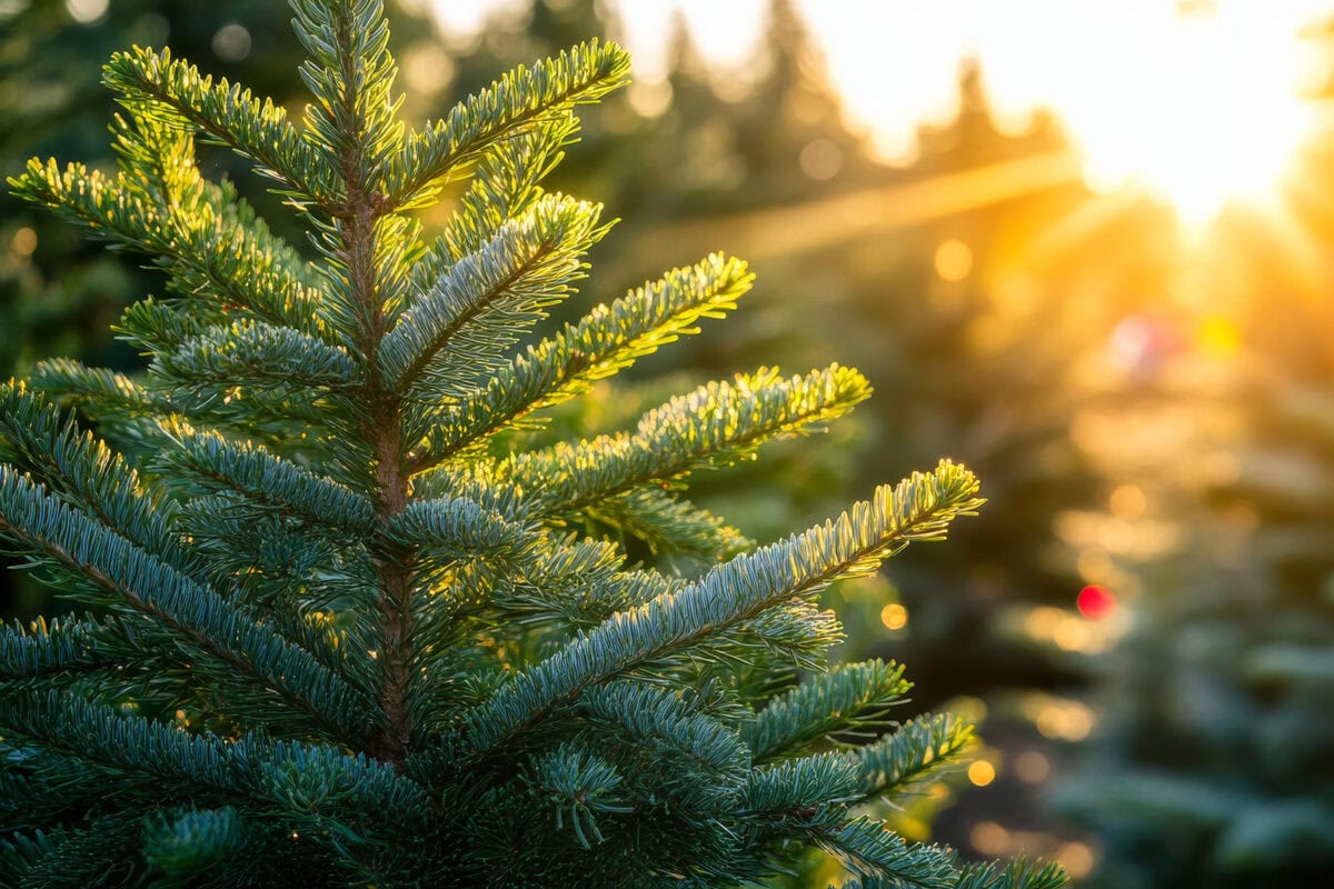 Kerstboom buiten in de zon.