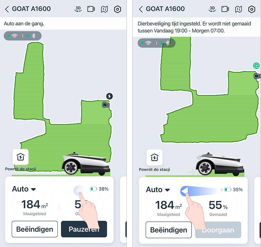 Twee voorbeelden van instellingen in de app van Ecovacs: contouren van de tuin.