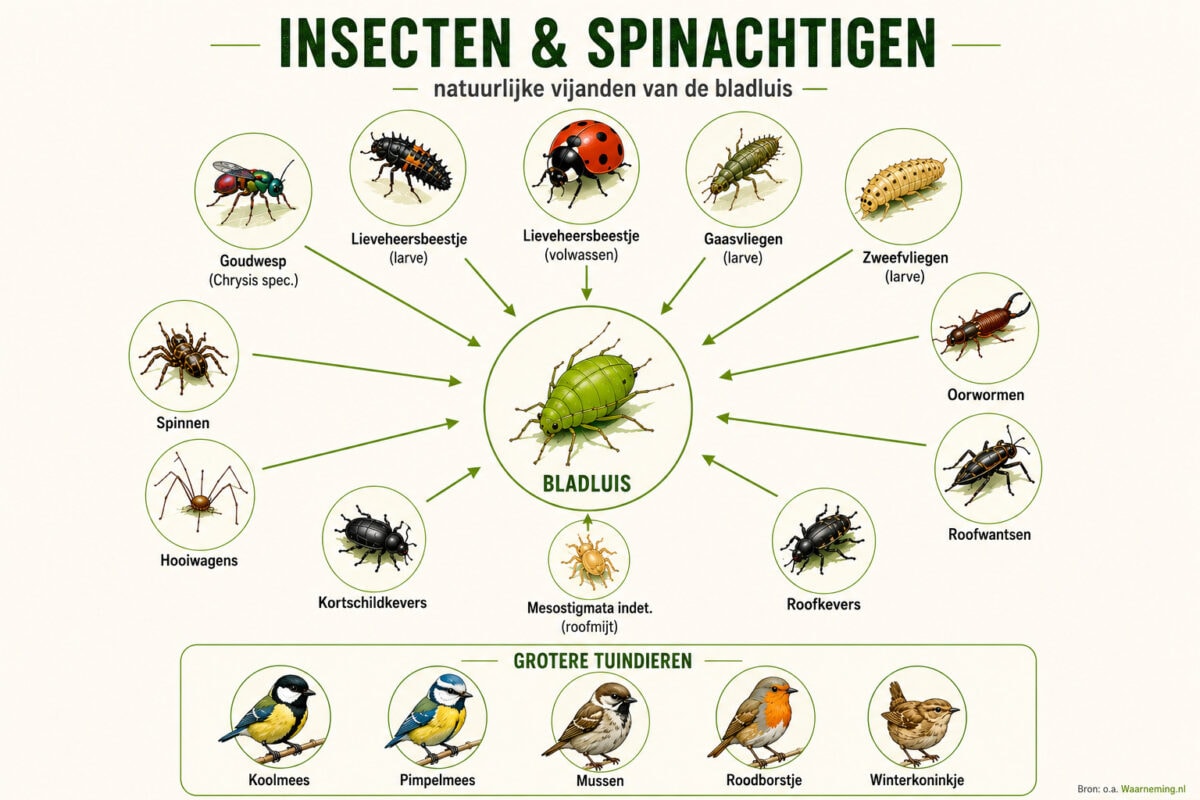 Voedselweb bladluis in schema weergegeven