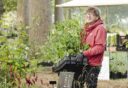 Kweker Pieter met een tray met planten in zijn handen.